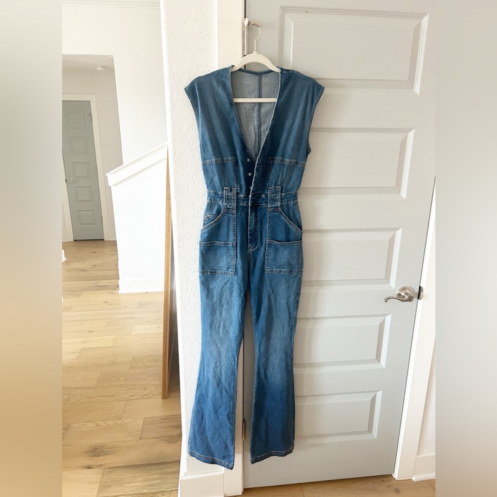 New Free People CRVY Hyde Park Denim Jumpsuit - Picture 3 of 8